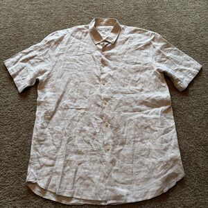 Sunspel of England men’s Beige Linen Shirt Sz L button up